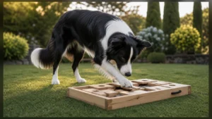 Border Collie impegnato in un gioco di intelligenza