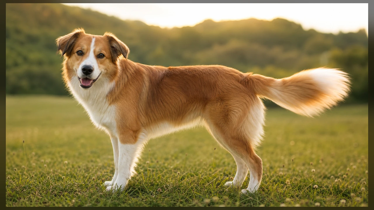 Cane a figura intera che comunica scodinzolando
